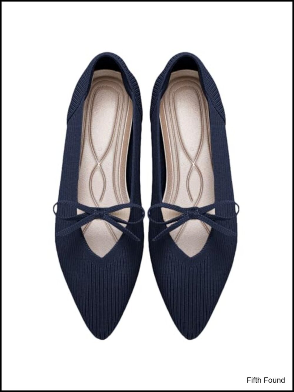 Women's Pointed Toe Knit Flats Comfortable Washable Ballet Shoes with Bow